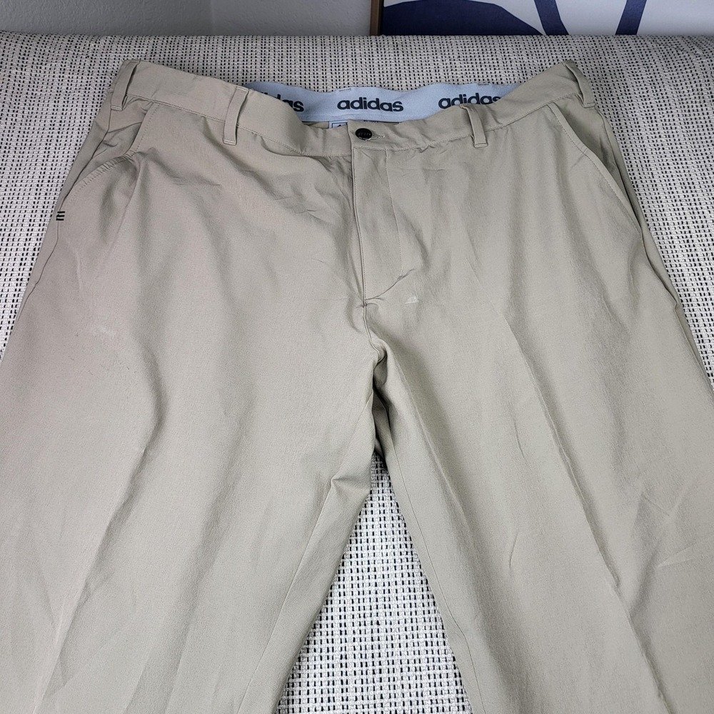 Adidas Pants Mens 40x30 Beige Chino Regular Fit Microfiber Casual Golf Tech
